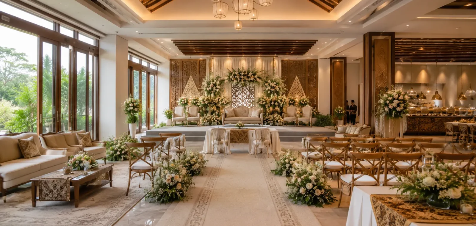 Venue pernikahan Purwakarta dengan layout akad dan resepsi elegan