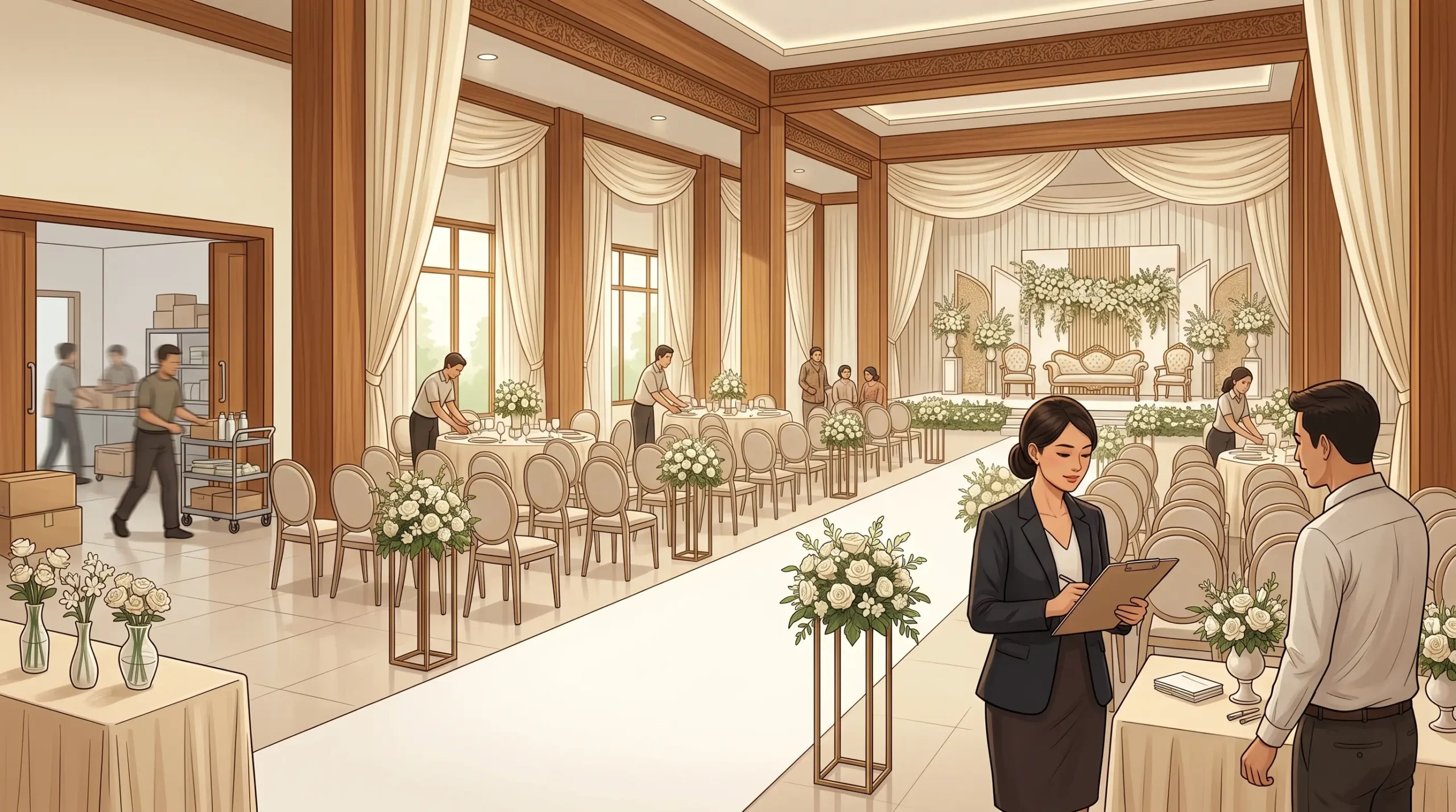 Gedung wedding terdekat Purwakarta untuk vendor dekorasi dan flow tamu